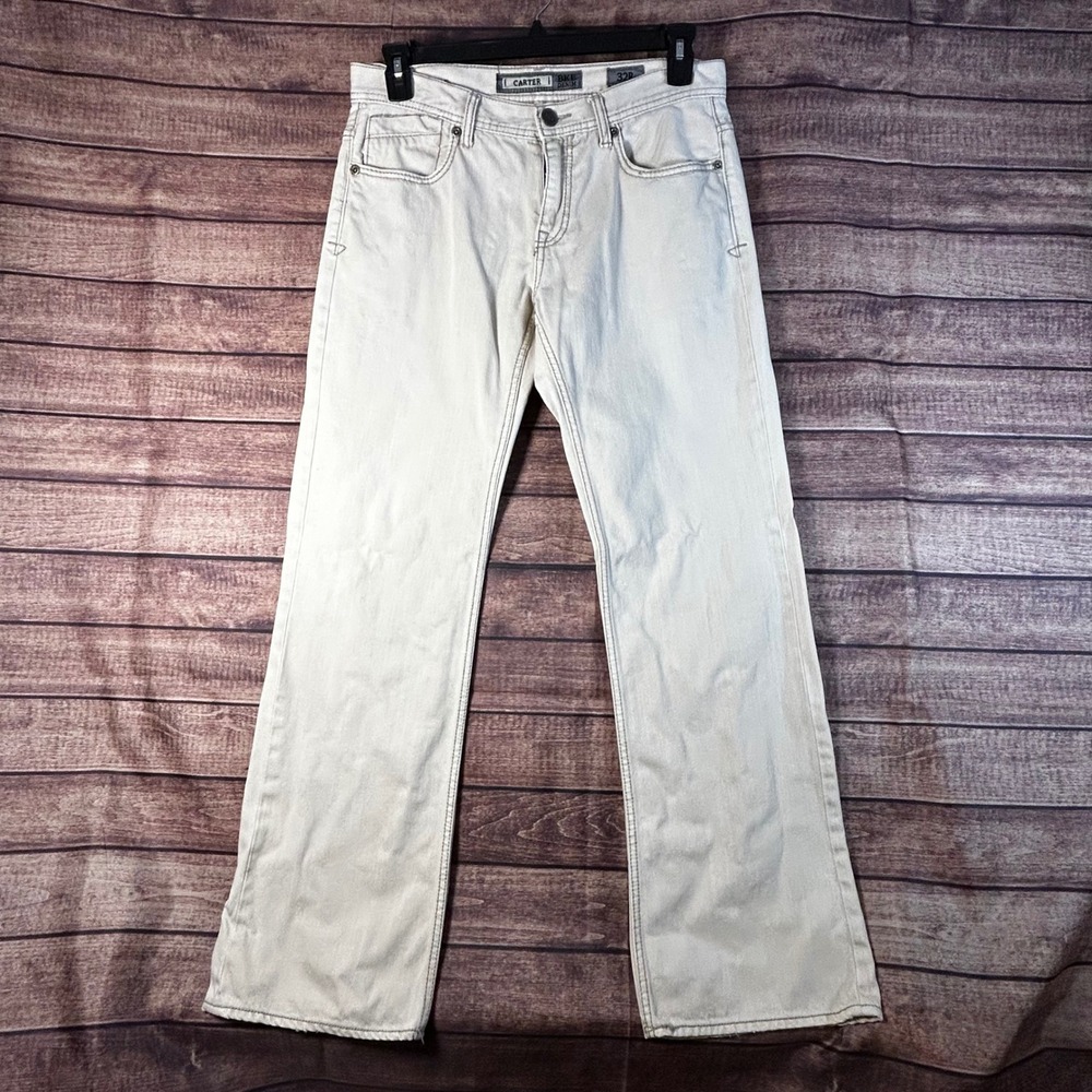 BKE Carter Denim Mens 32R Cream Beige Relaxed Straight Leg Embroidered Jeans